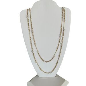 Vintage Sarah Coventry COV Gold Tone Faux Pearl Necklace Signed